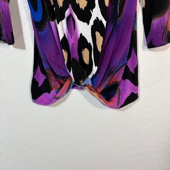 Eva Varro Shirt Womens Small Purple Twist Front 3/4 Sleeve Abstract Made USA - Picture 4 of 7